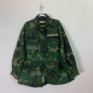 Free people Womens green camo full zip army Jacket M